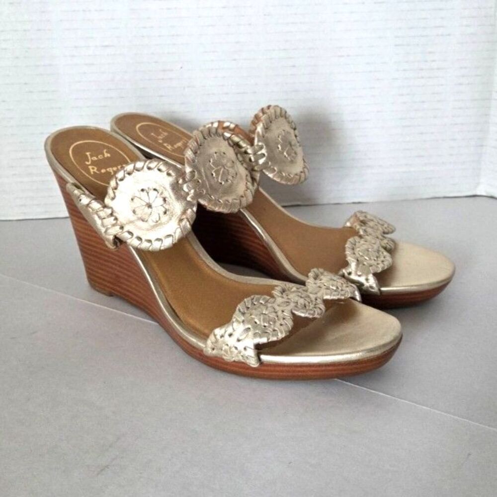 Jack Rogers Luccia Platinum Wedge Sandals Sz 9